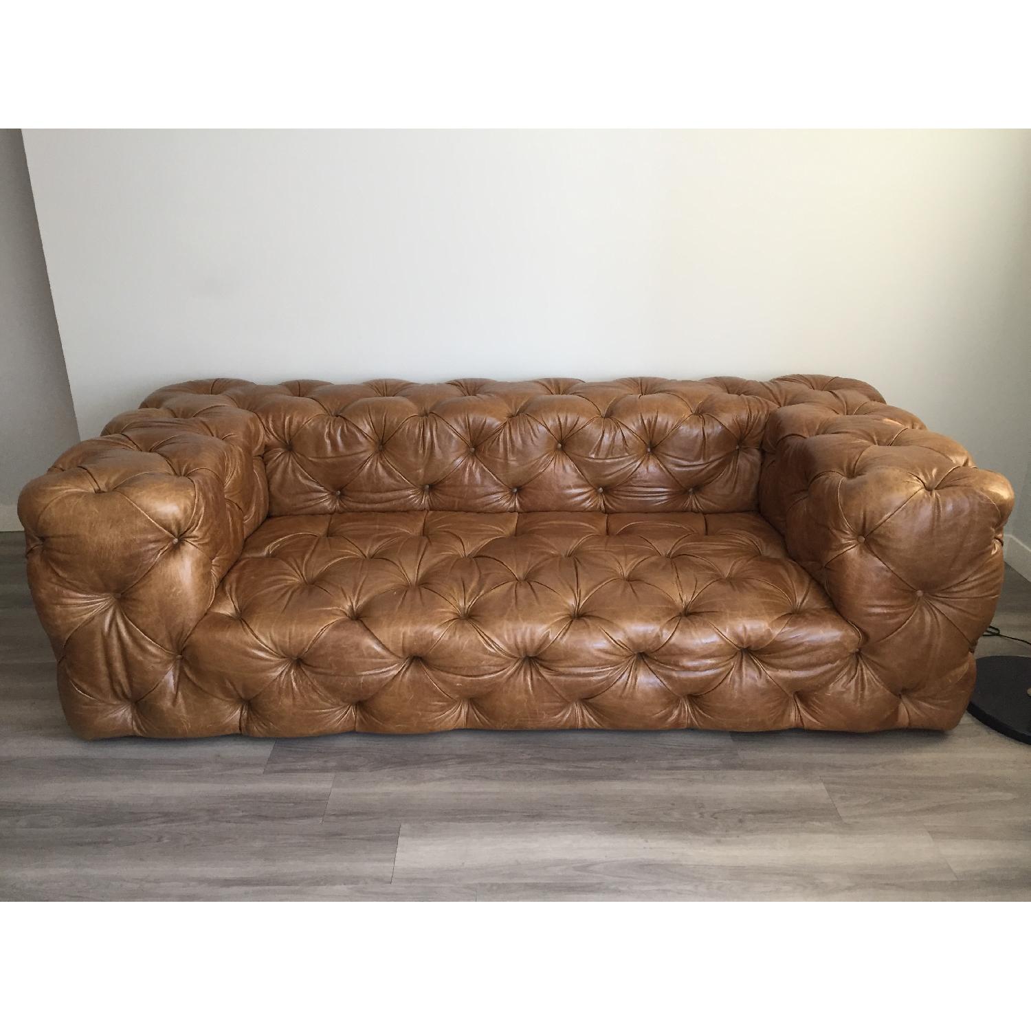 Restoration Hardware Tufted Leather Sofa - image-3