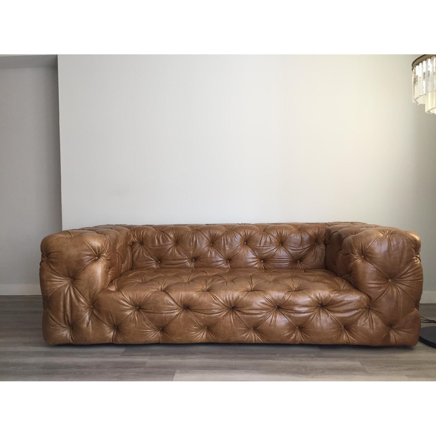Restoration Hardware Tufted Leather Sofa - image-4
