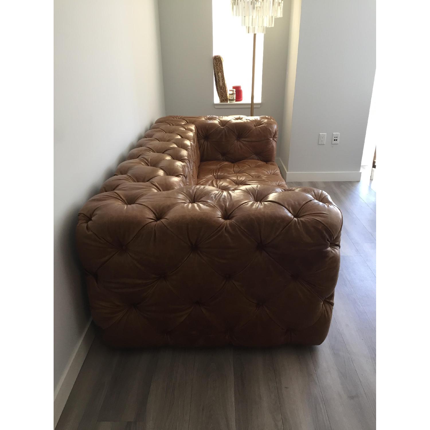 Restoration Hardware Tufted Leather Sofa - image-5