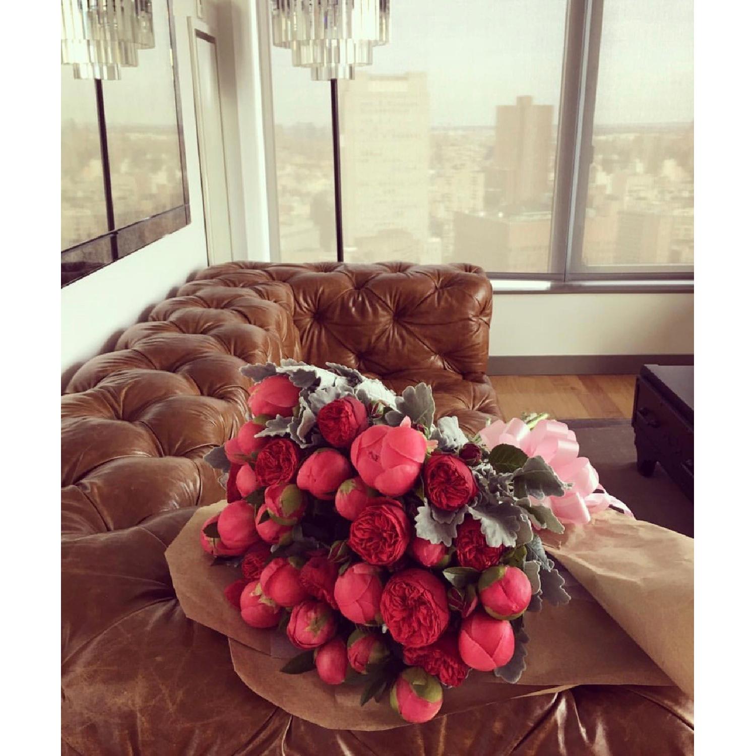 Restoration Hardware Tufted Leather Sofa - image-6