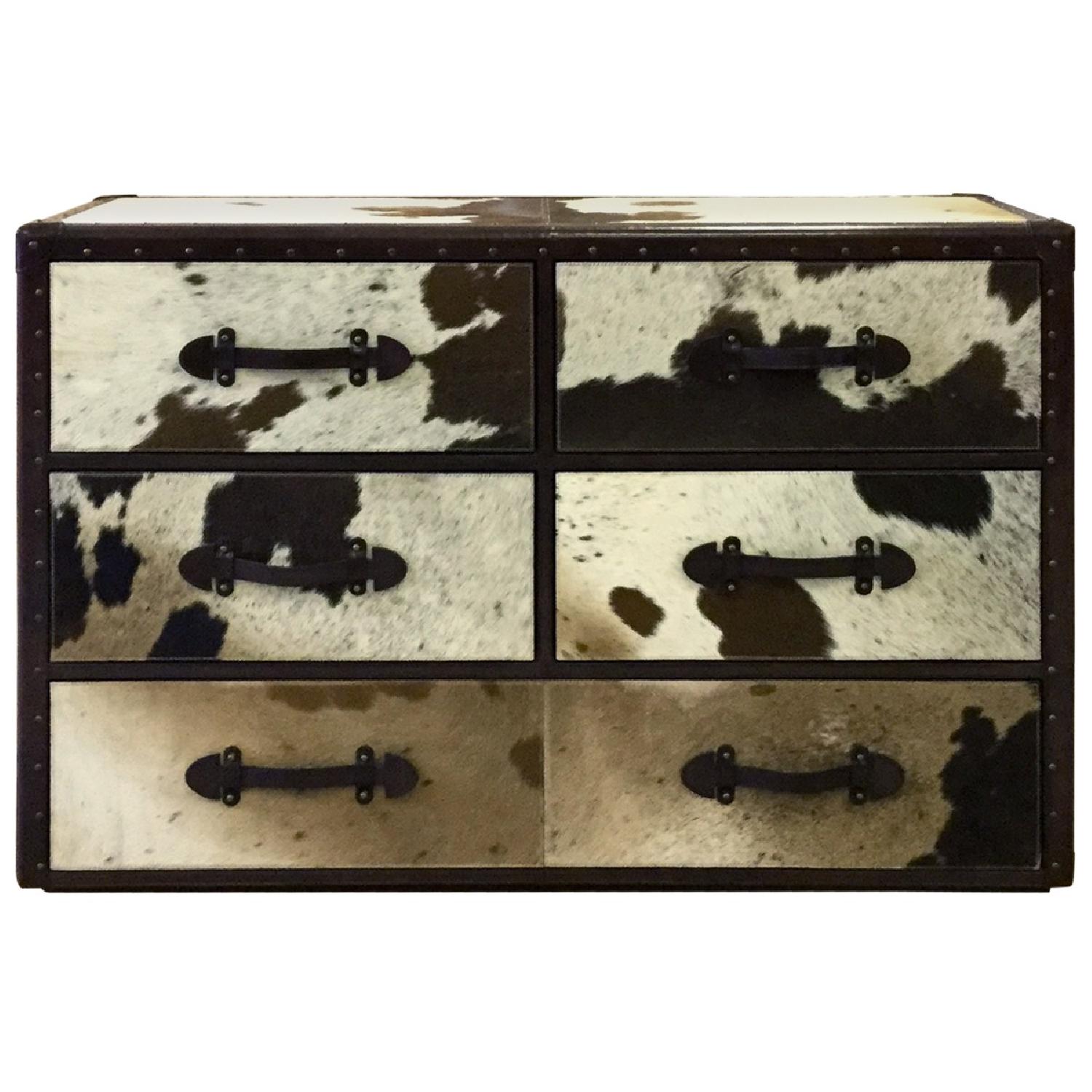 6 Drawer Black & White Leather Chest - image-0
