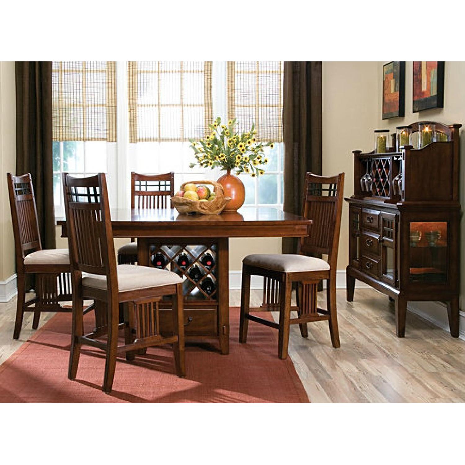 Raymour & Flanigan Solid Mahogany Dining Table w/ Wine Storage + 6 Chairs - image-11
