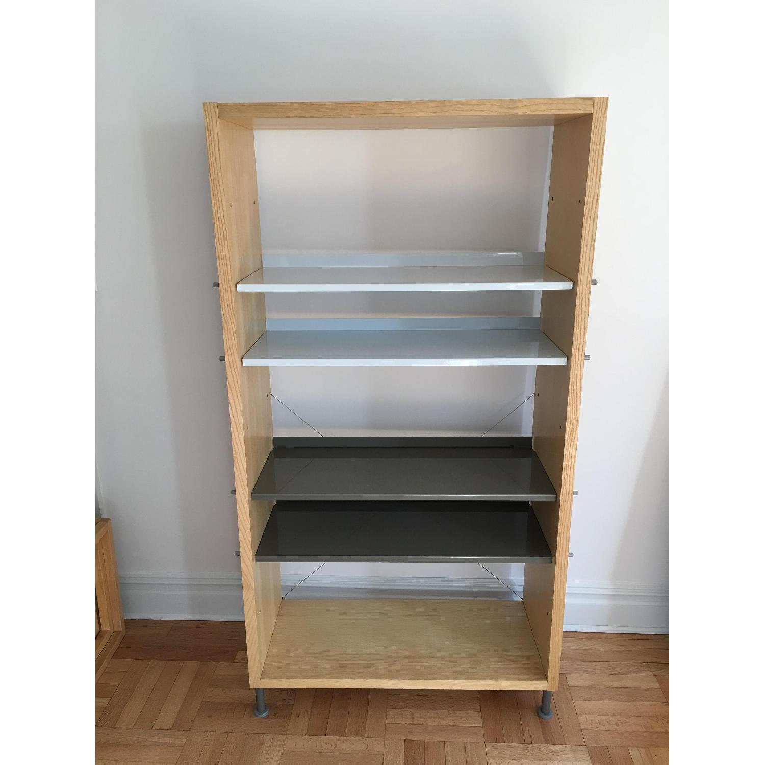 Blu Dot Ash Veneer Bookcase w/ Grey & Sky Blue Shelves AptDeco