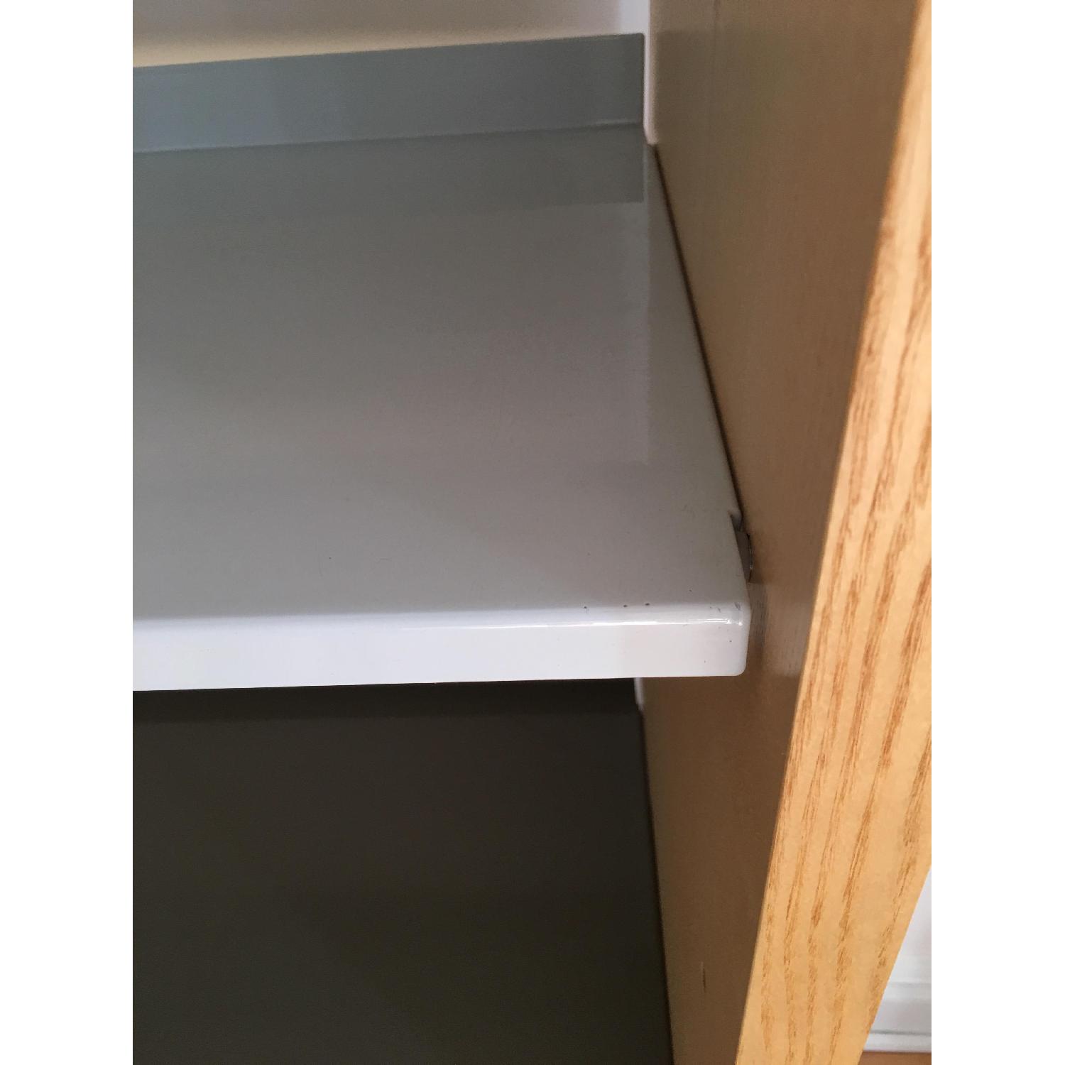 Blu Dot Ash Veneer Bookcase w/ Grey & Sky Blue Shelves AptDeco