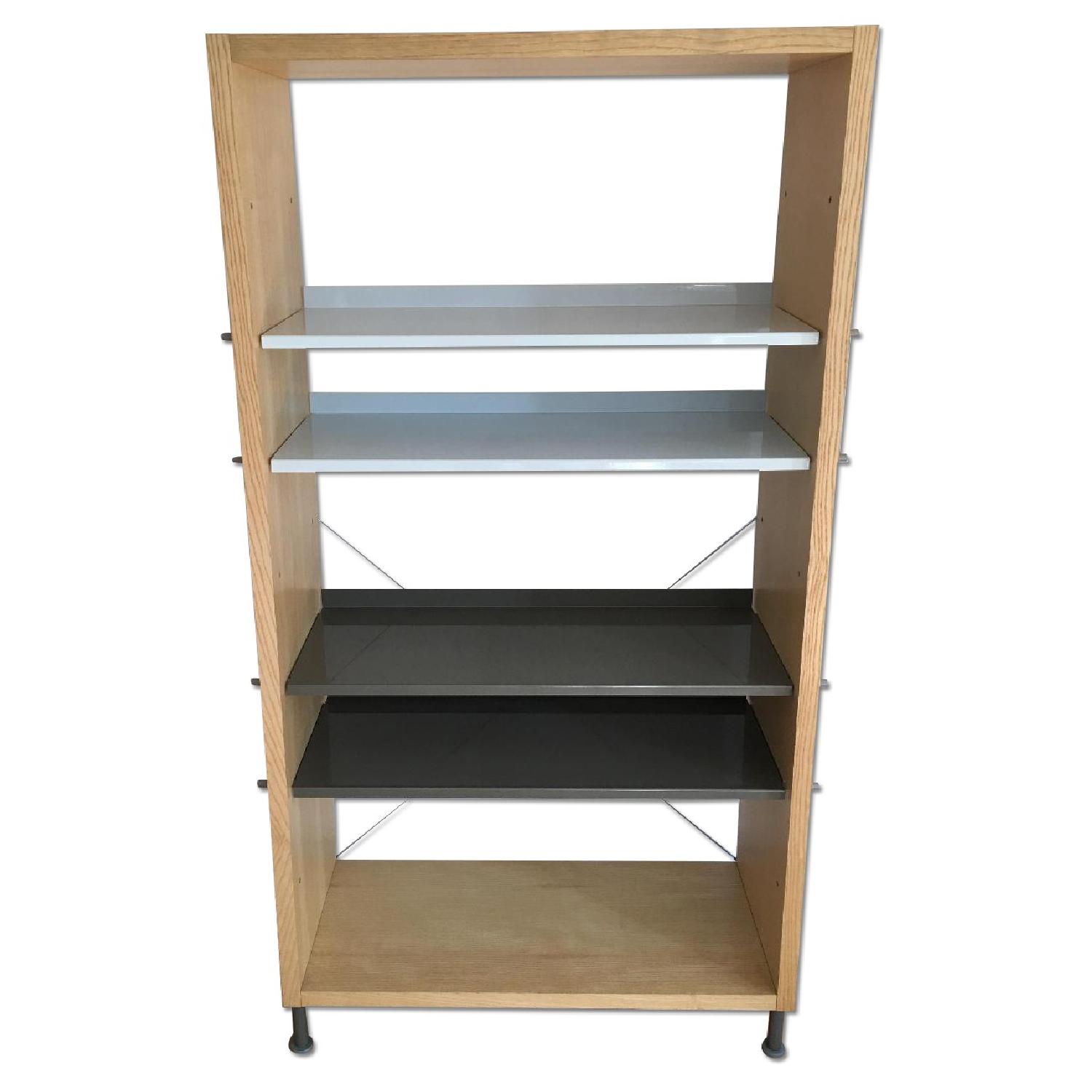 Blu Dot Ash Veneer Bookcase w/ Grey & Sky Blue Shelves AptDeco