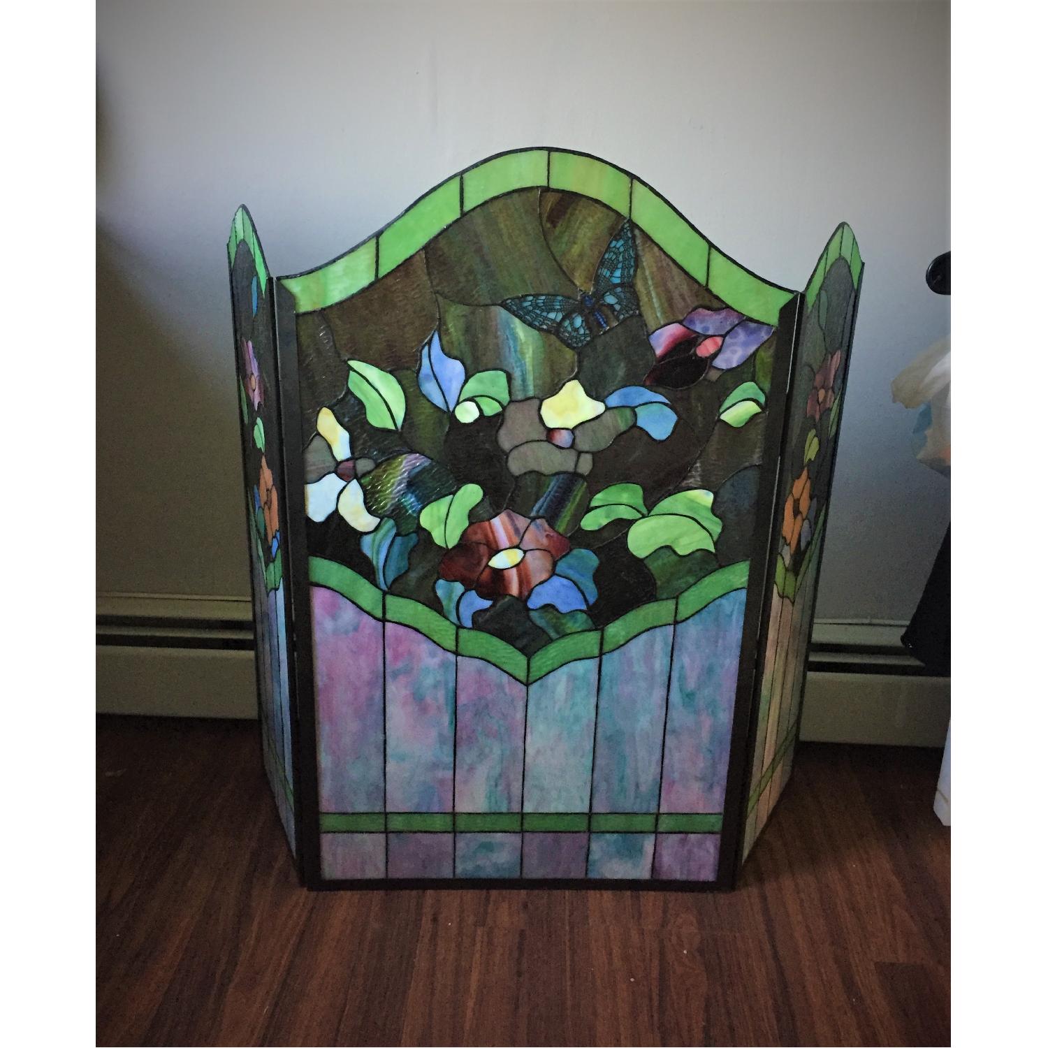 Stained Glass Solid Multi Color Tiffany Meyda Butterfly Fireplace Screen - image-1