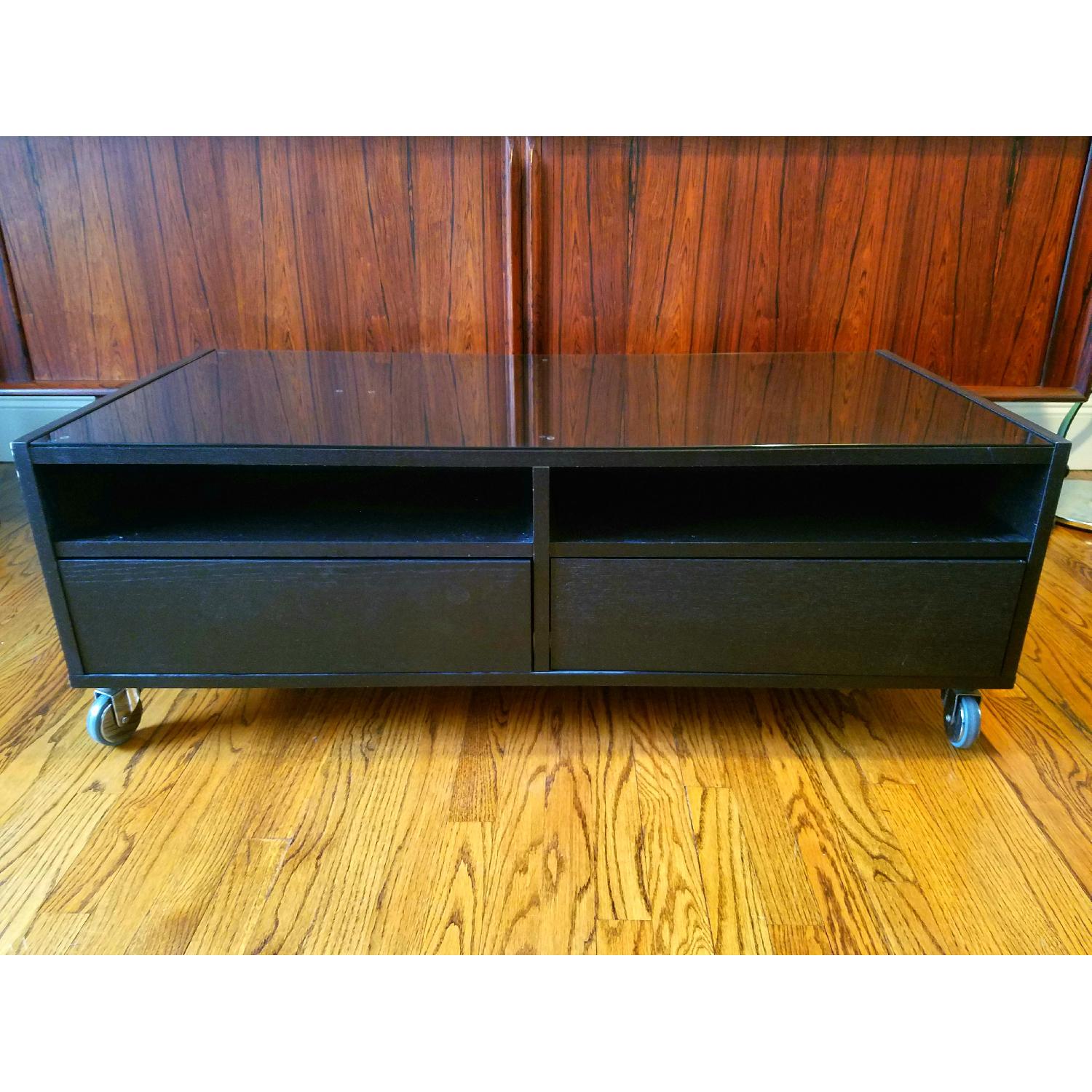 Ikea Besta TV Stand w/ Wheels & Glass Top - image-1