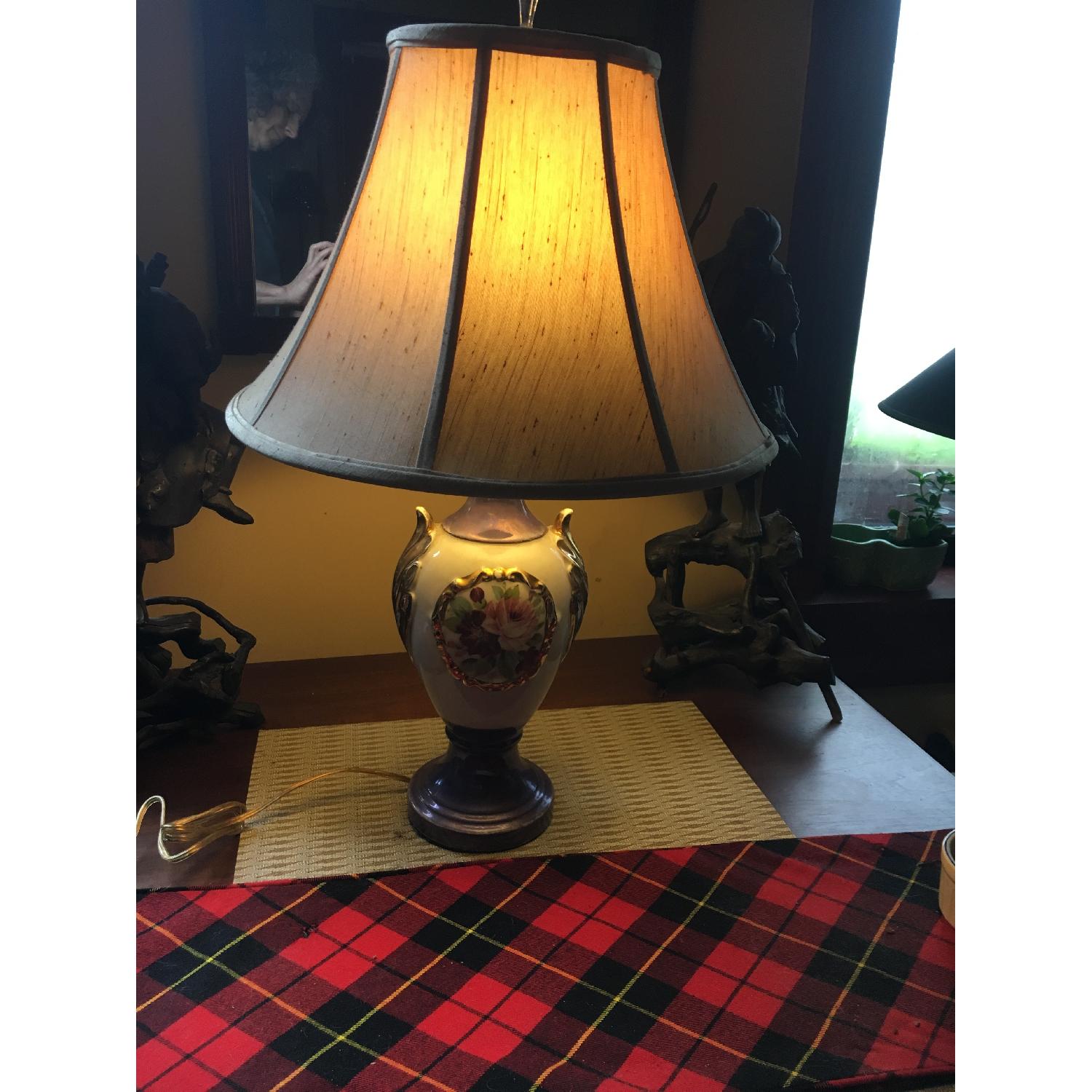 Vintage Shabby Chic Glazed Floral Table Lamp - image-1