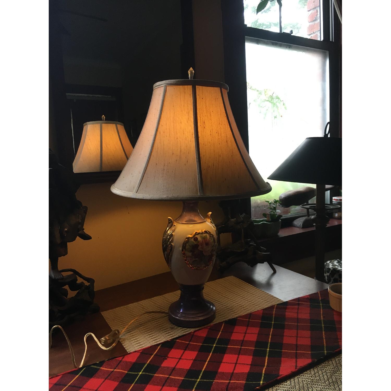 Vintage Shabby Chic Glazed Floral Table Lamp - image-2