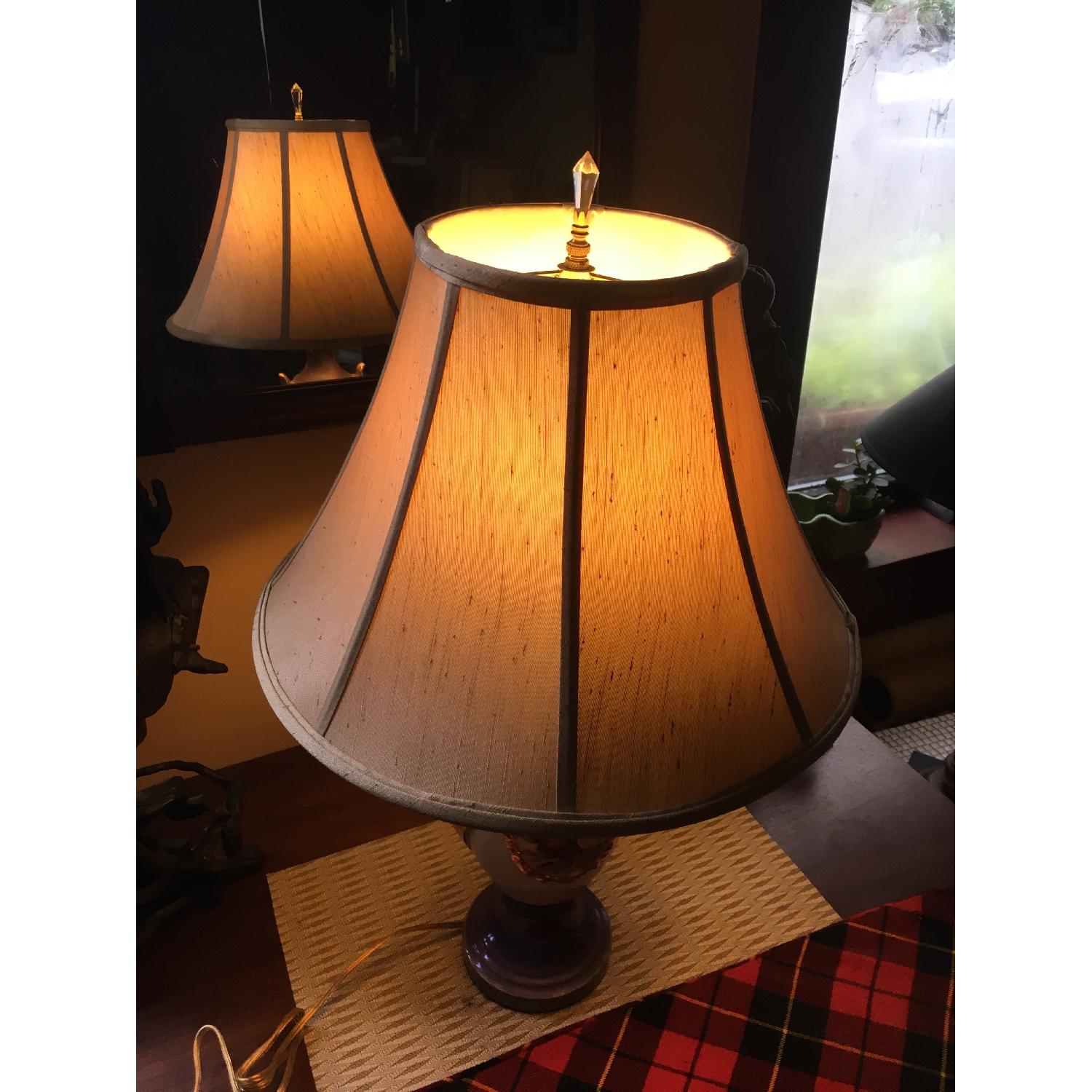 Vintage Shabby Chic Glazed Floral Table Lamp - image-3