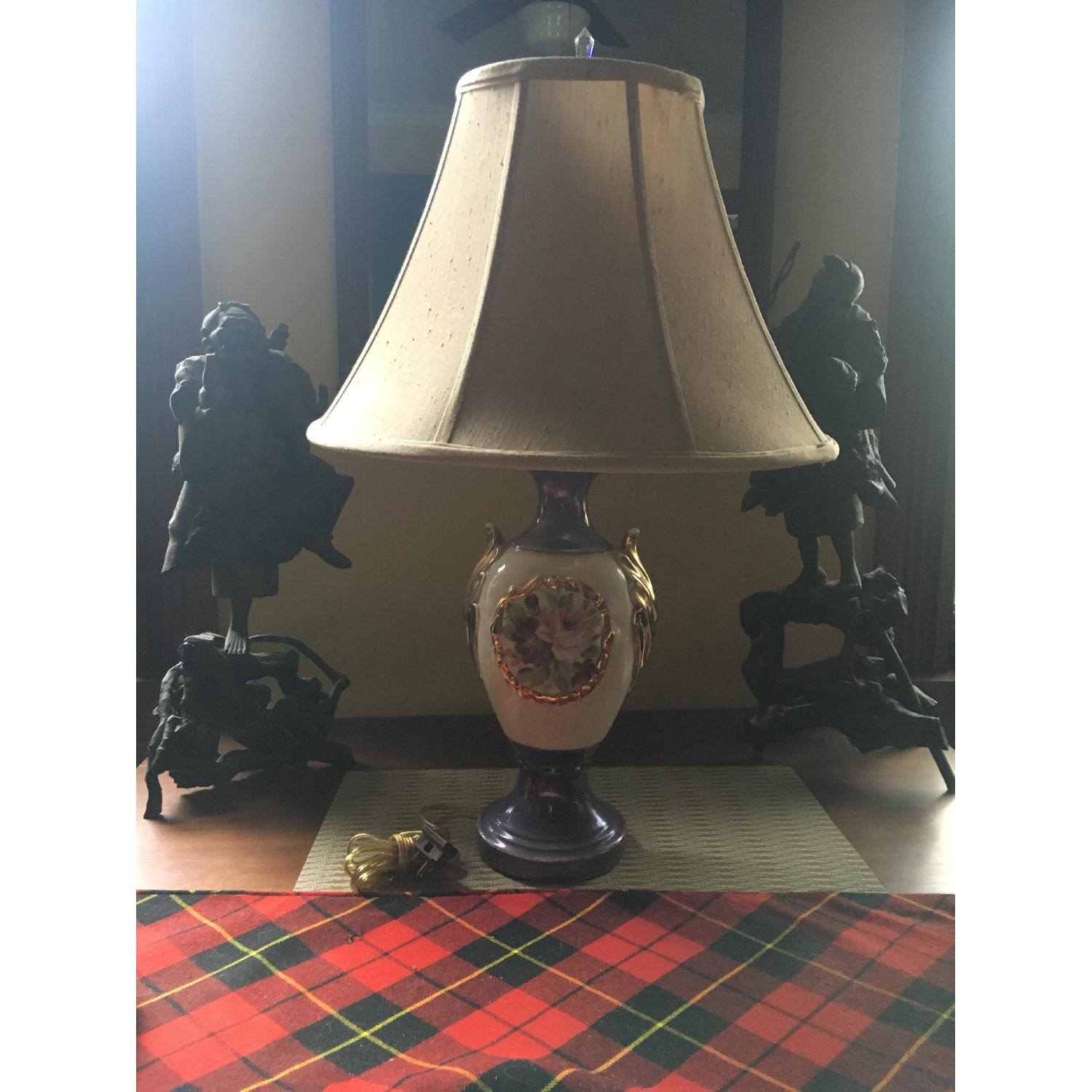 Vintage Shabby Chic Glazed Floral Table Lamp - image-4