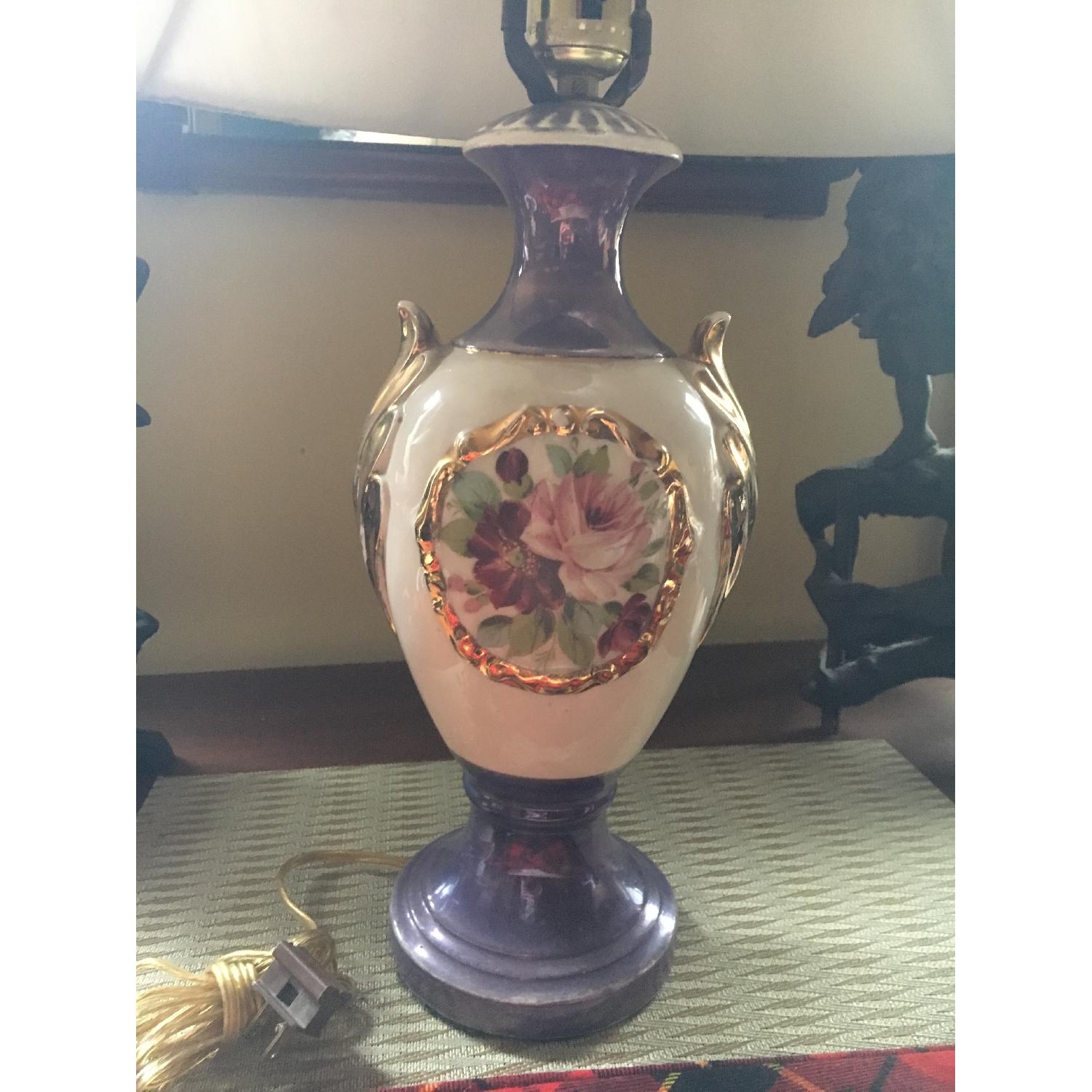 Vintage Shabby Chic Glazed Floral Table Lamp - image-5