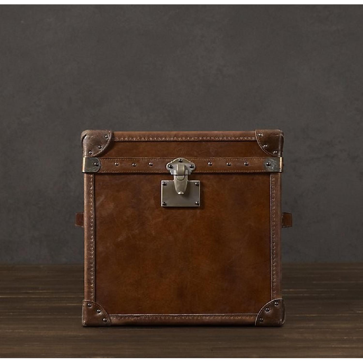 Restoration Hardware Cigar Leather Side/Coffee Table Trunk w/ Storage - image-2