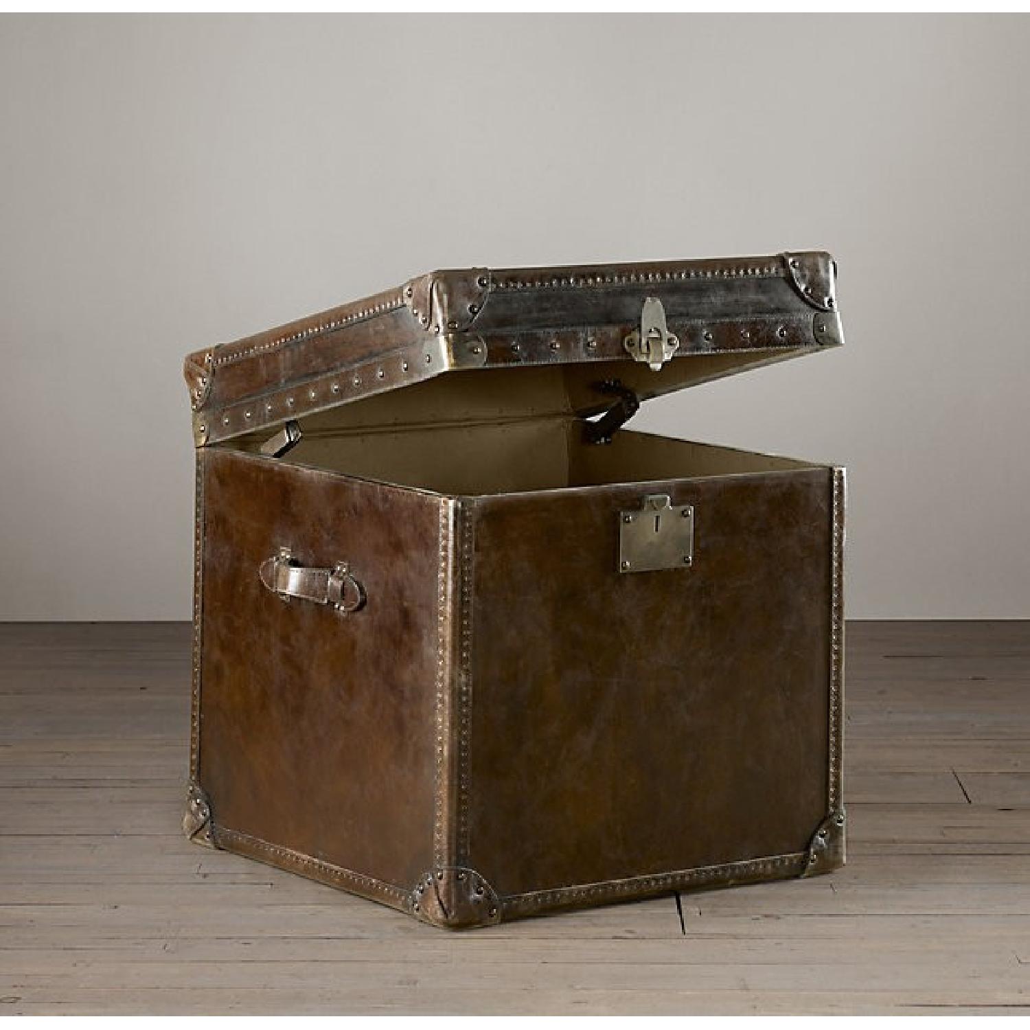 Restoration Hardware Cigar Leather Side/Coffee Table Trunk w/ Storage - image-3