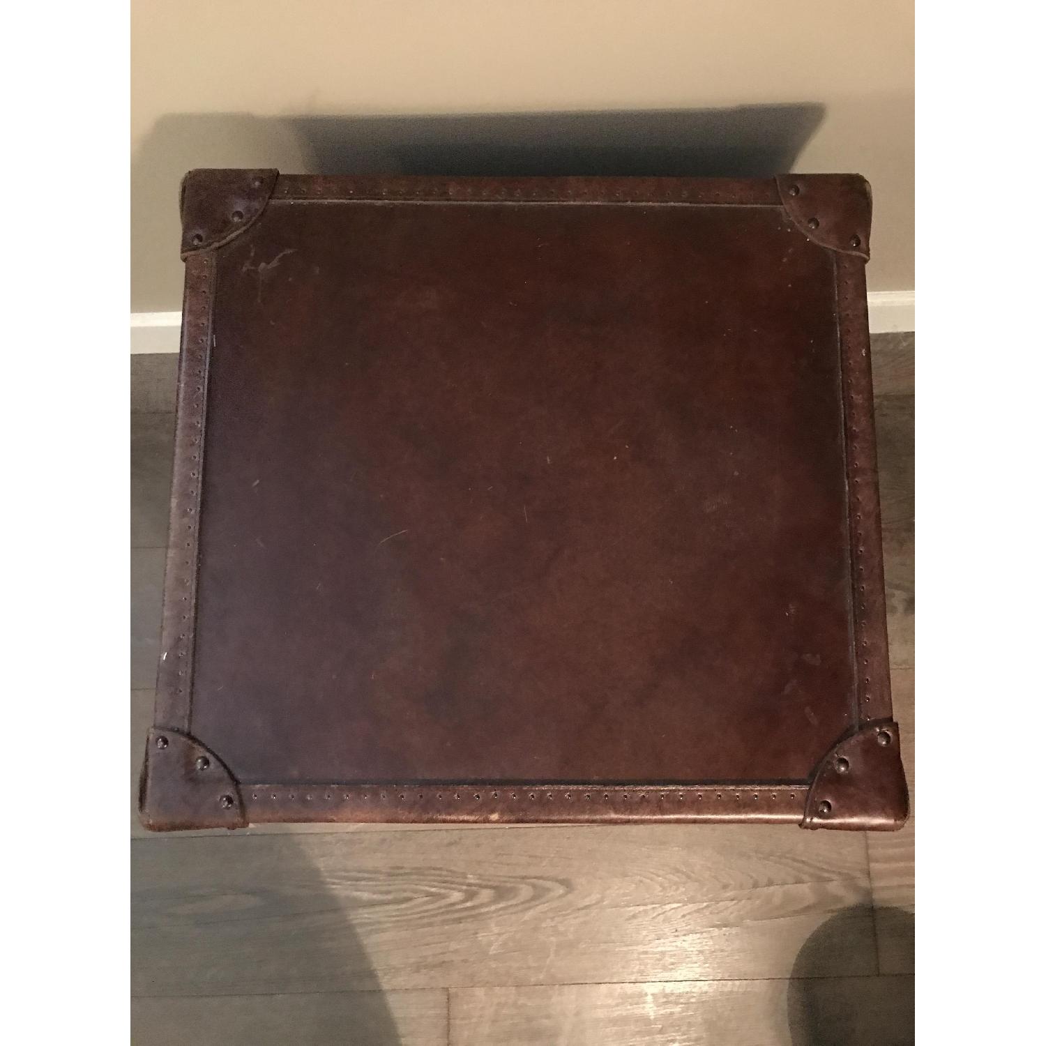 Restoration Hardware Cigar Leather Side/Coffee Table Trunk w/ Storage - image-5