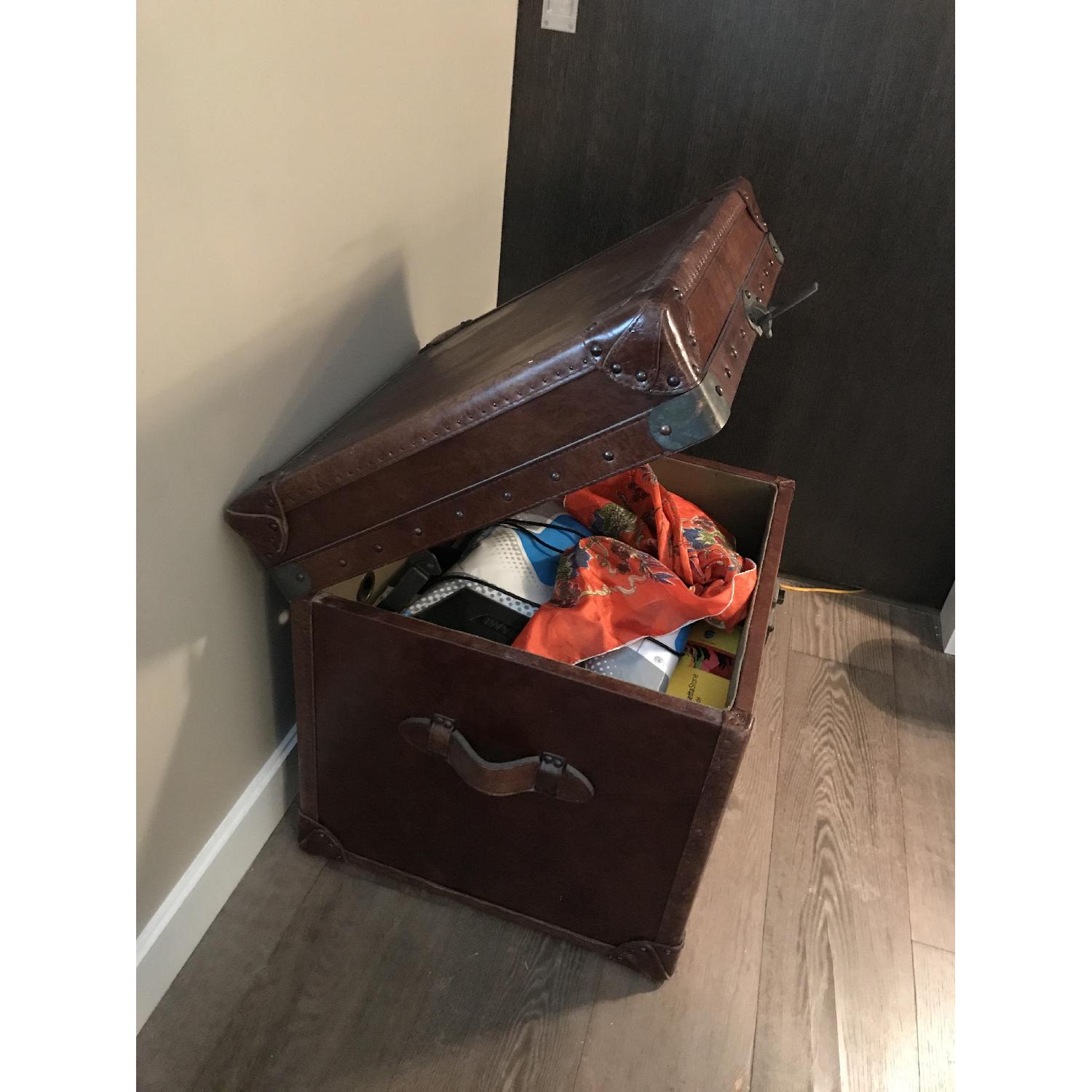 Restoration Hardware Cigar Leather Side/Coffee Table Trunk w/ Storage - image-7