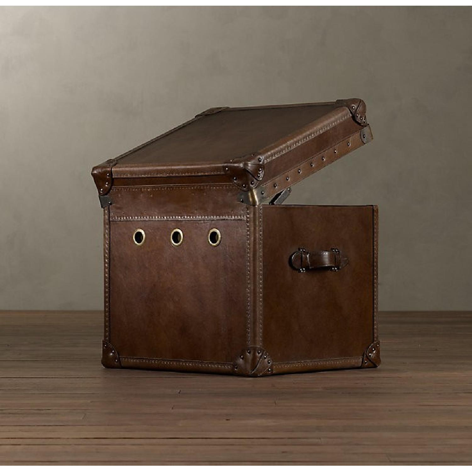 Restoration Hardware Cigar Leather Side/Coffee Table Trunk w/ Storage - image-8