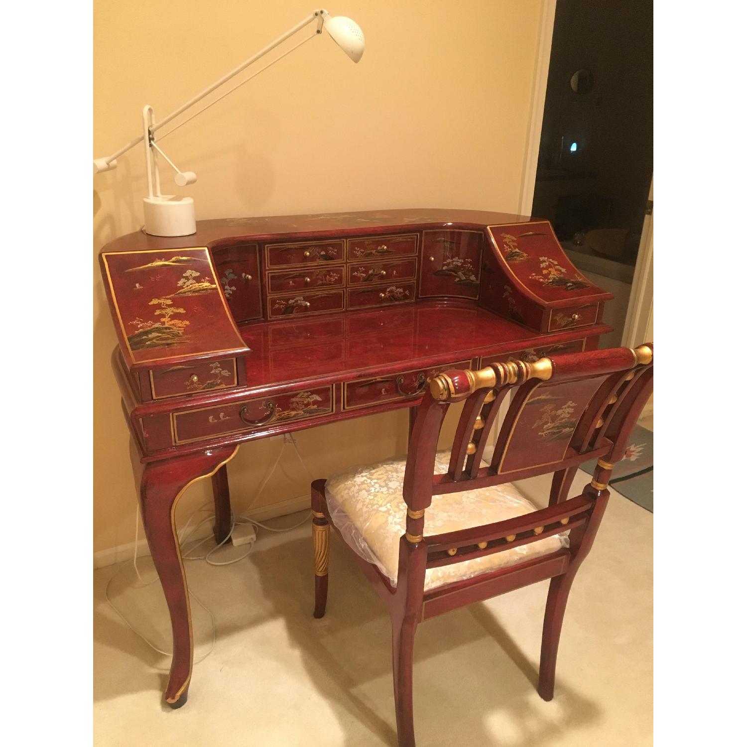 Oriental Lacquer Writing Desk & Chair - image-0