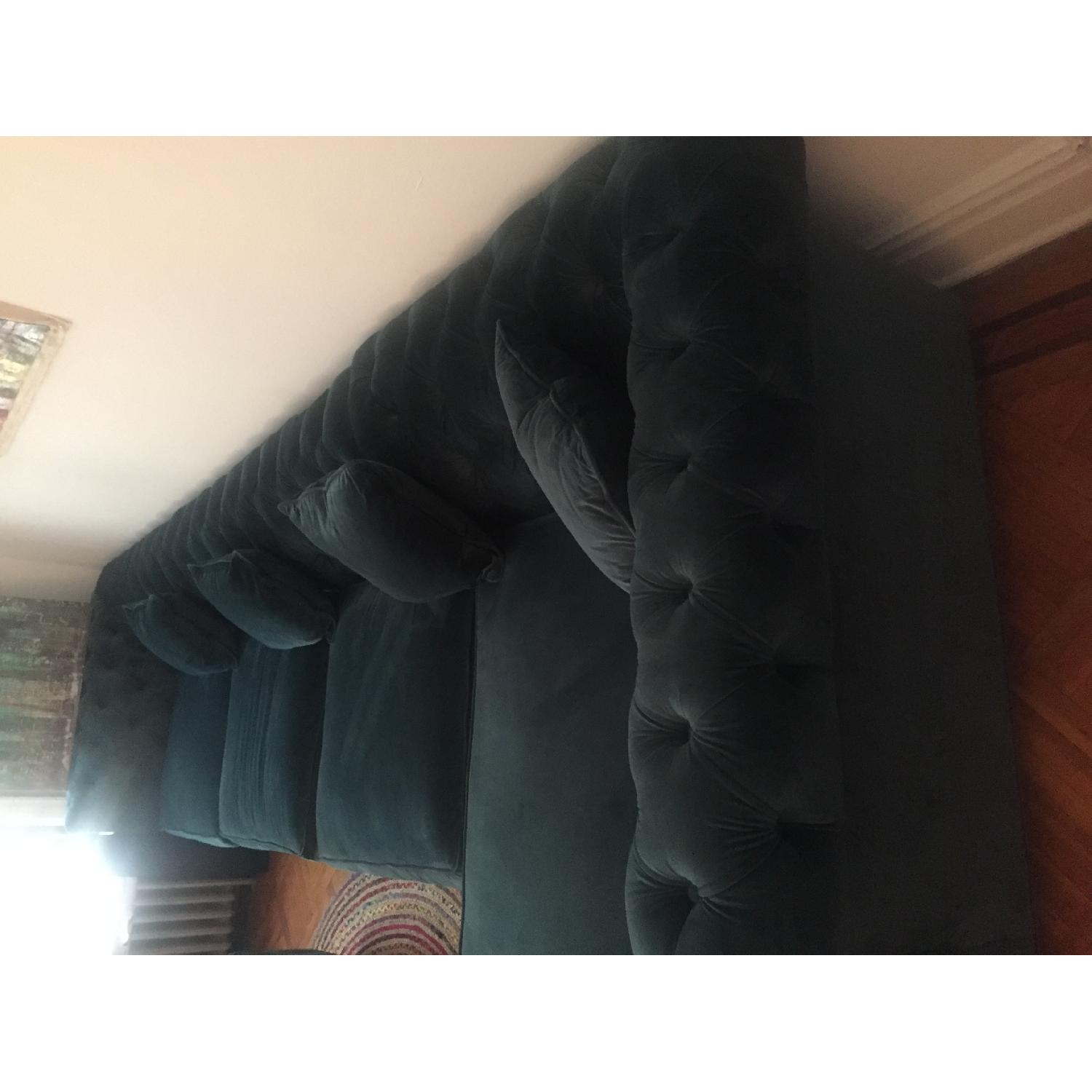 Custom Teal Blue Velour Tufted Sectional Sofa - image-2