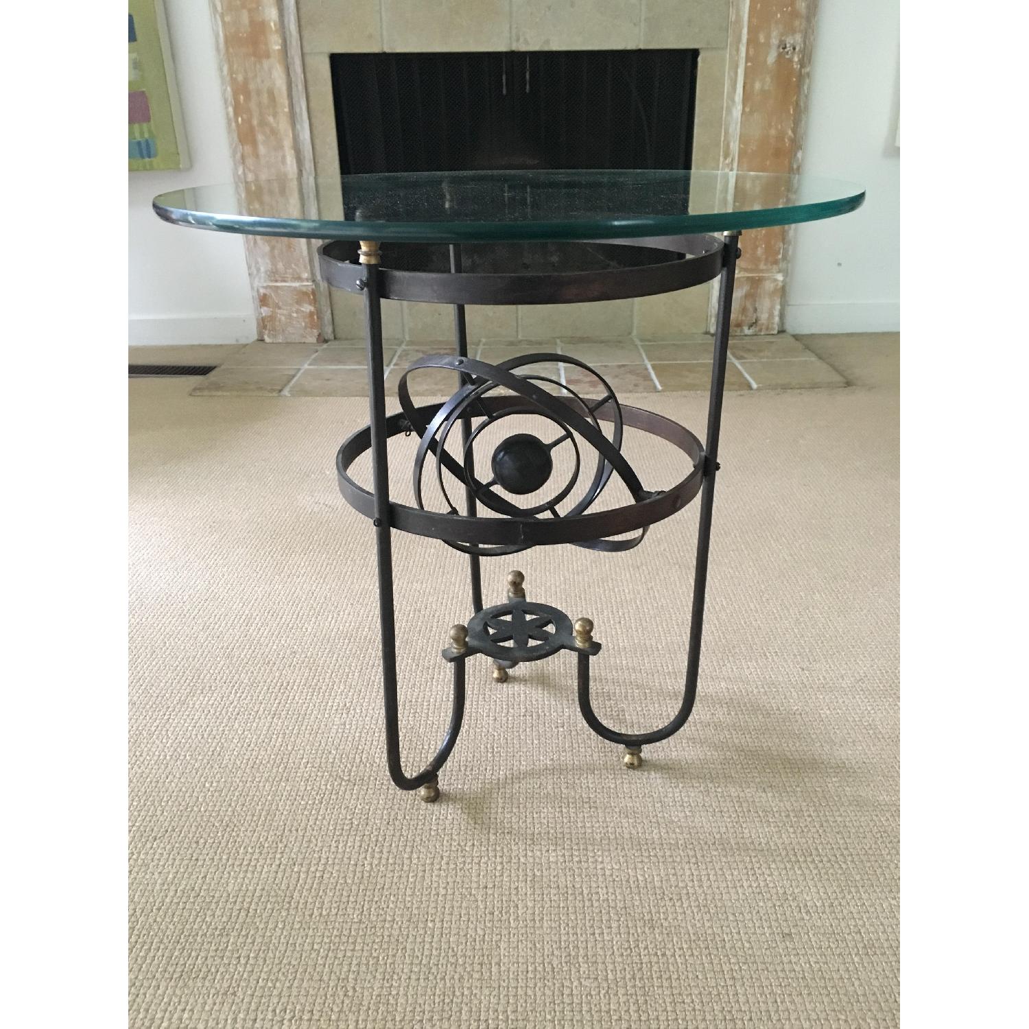 Vintage Iron & Glass Atomic Orbital Glass Top Coffee Table - image-3