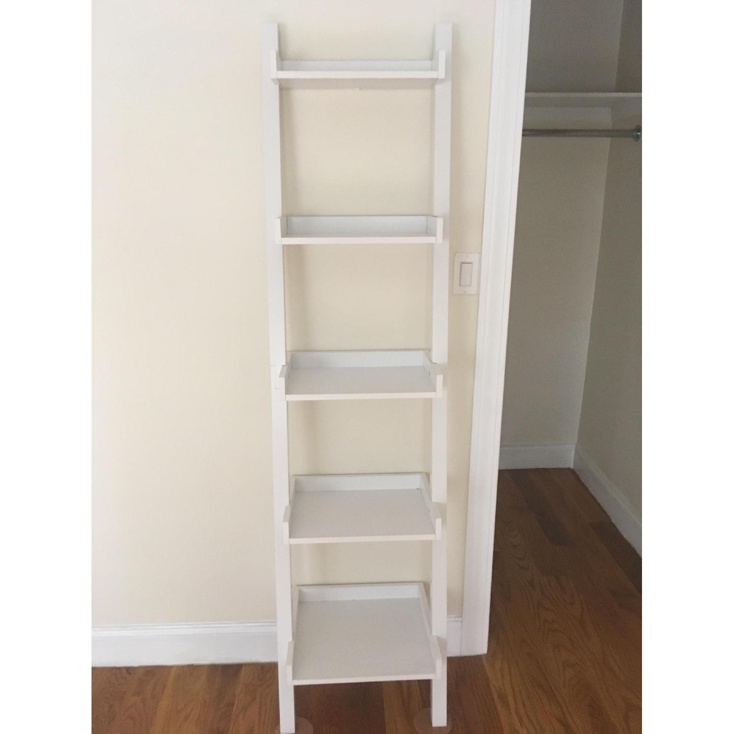 Container Store White Leaning Bookcase AptDeco
