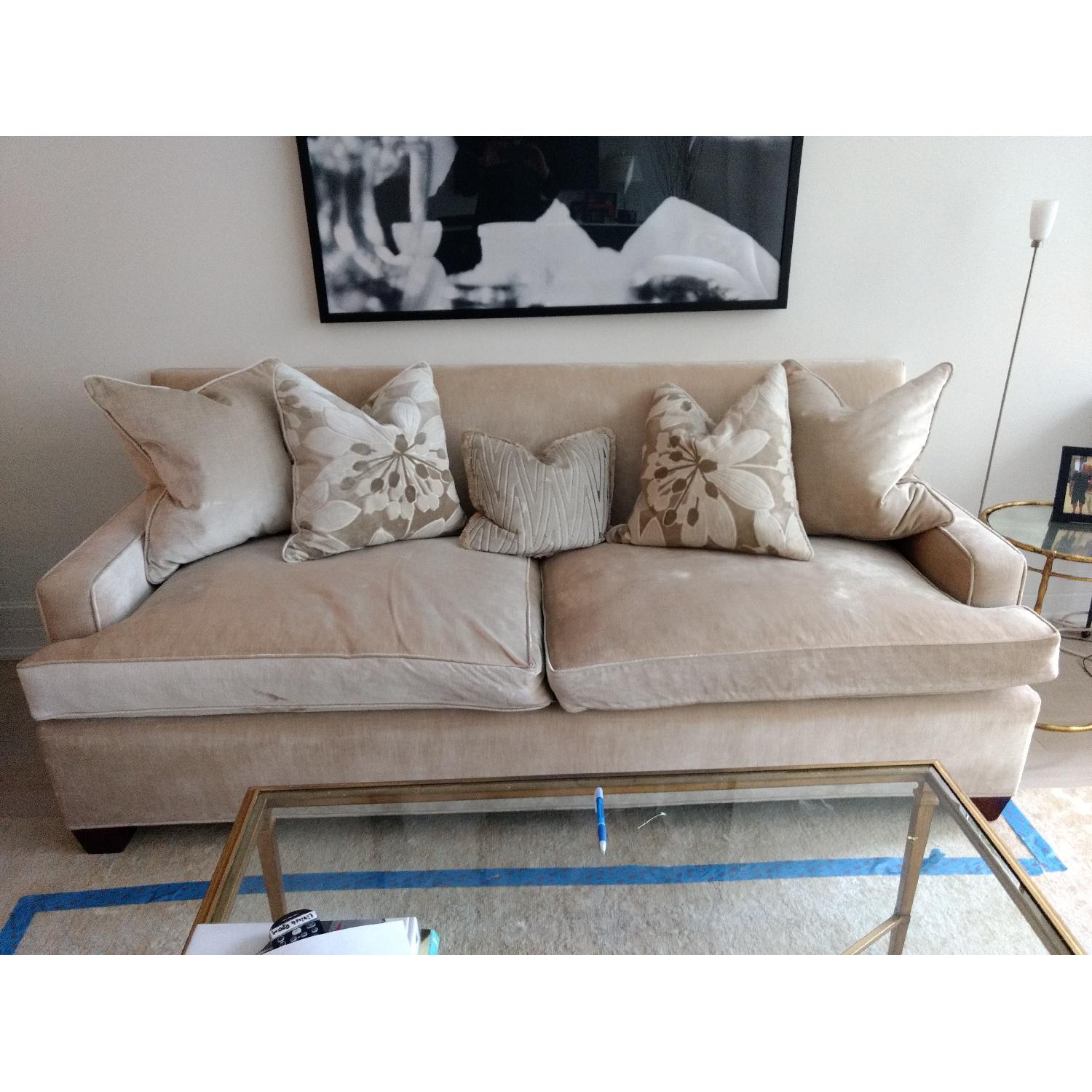 Custom Made Edward Ferrell Beige Velvet Sofa w/ Down Cushions - image-1