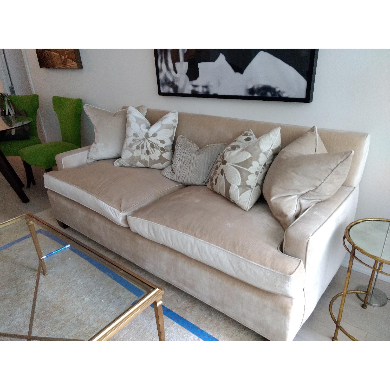 Custom Made Edward Ferrell Beige Velvet Sofa w/ Down Cushions - image-4