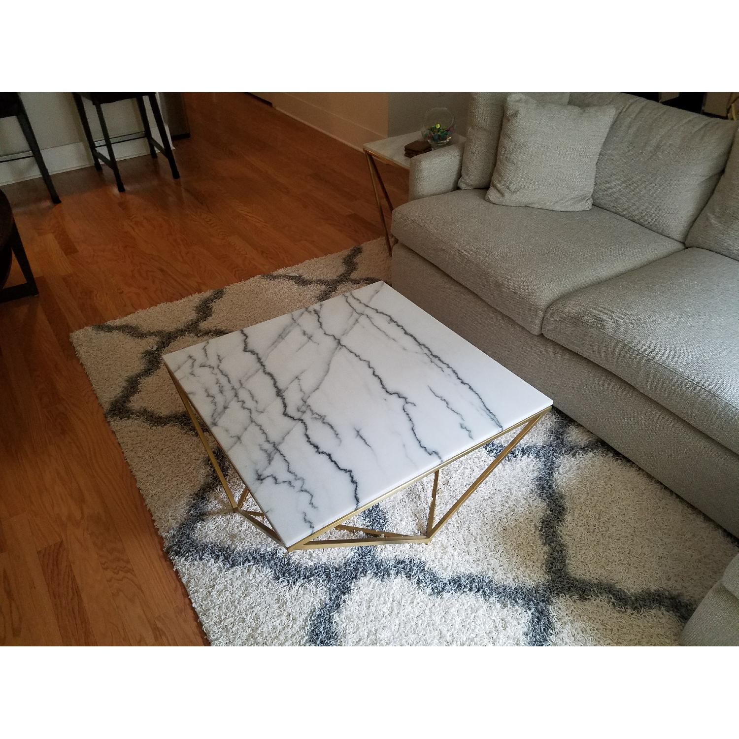 Nuevo Living Jasmine White Stone & Gold Metal Coffee Table - image-1