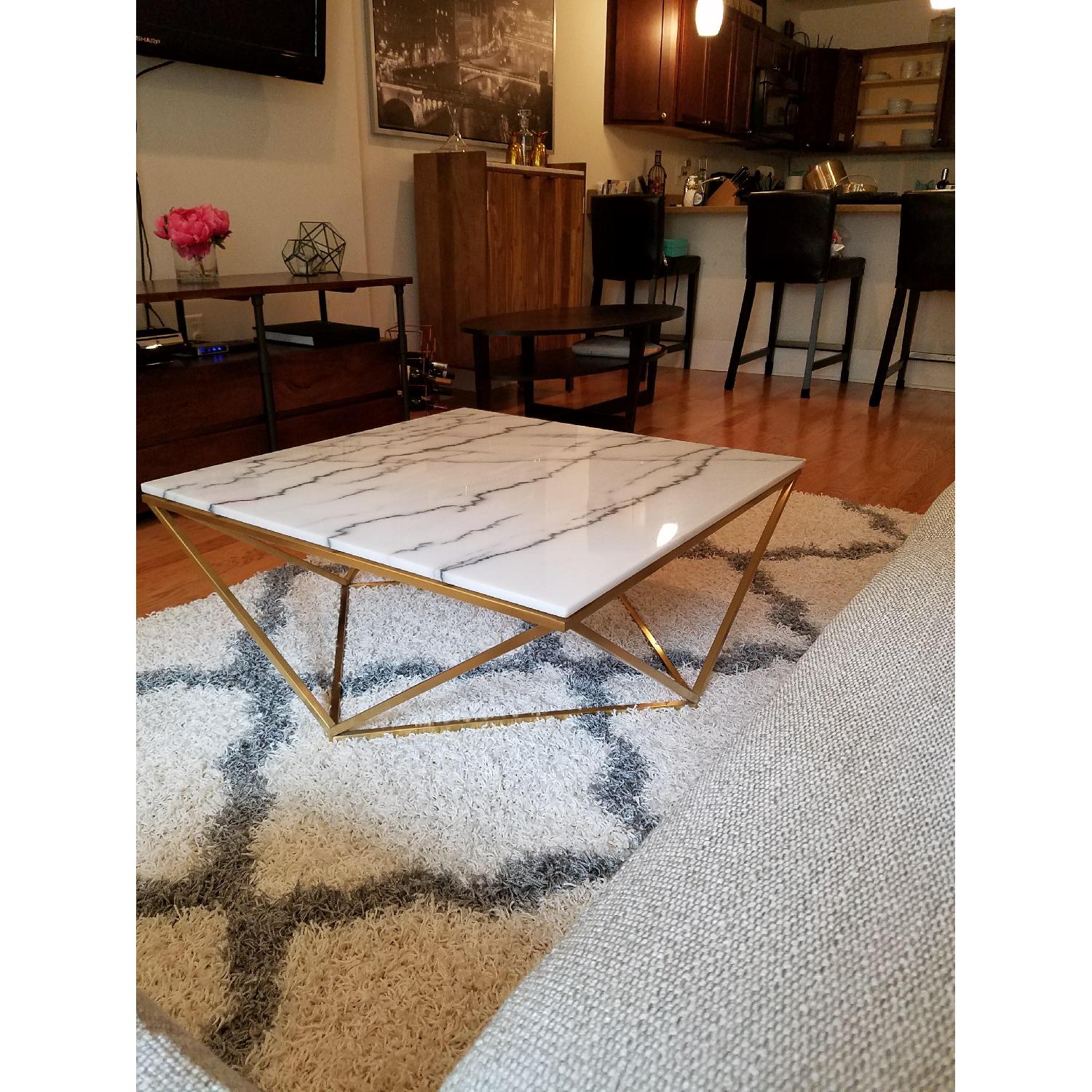Nuevo Living Jasmine White Stone & Gold Metal Coffee Table - image-2
