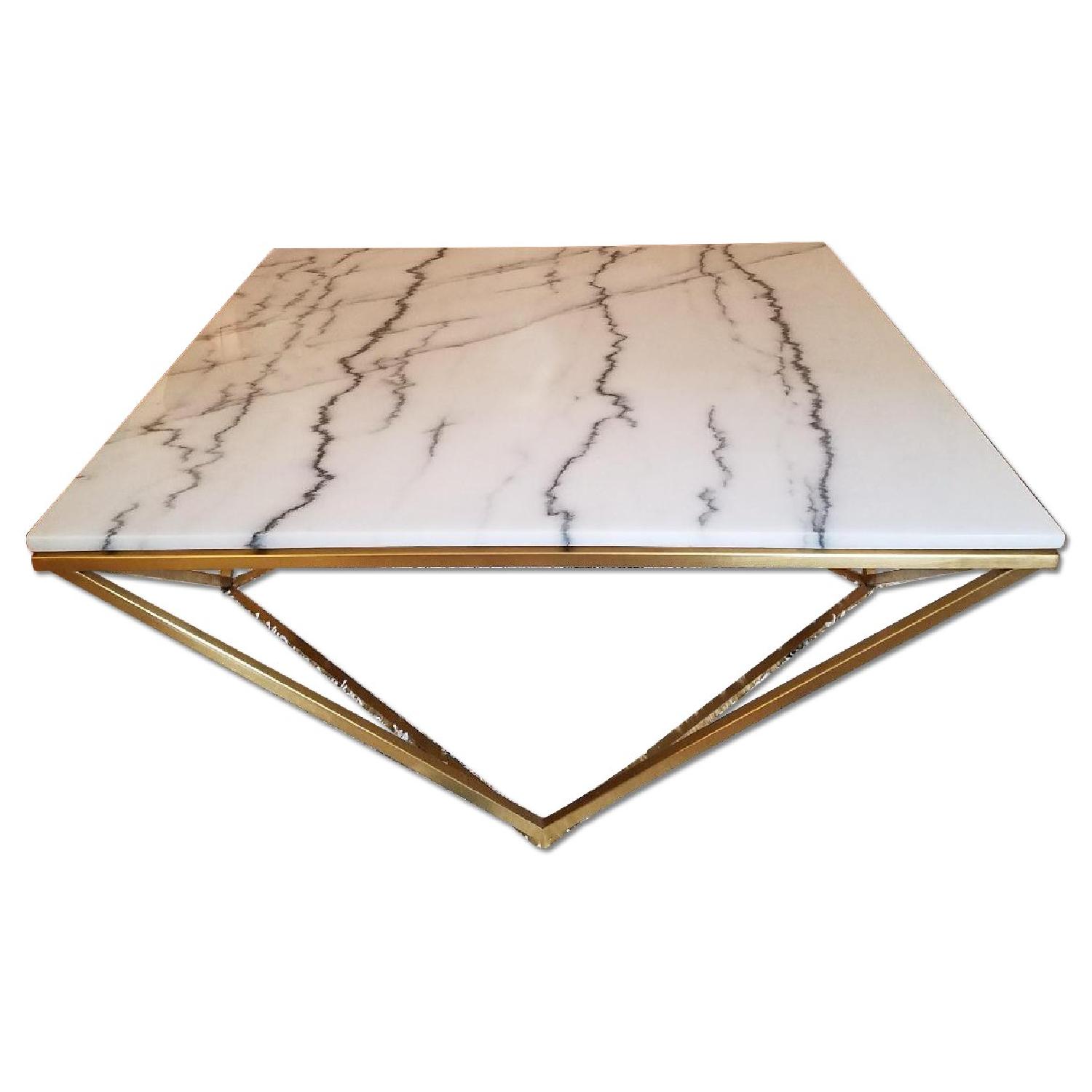 Nuevo Living Jasmine White Stone & Gold Metal Coffee Table - image-0