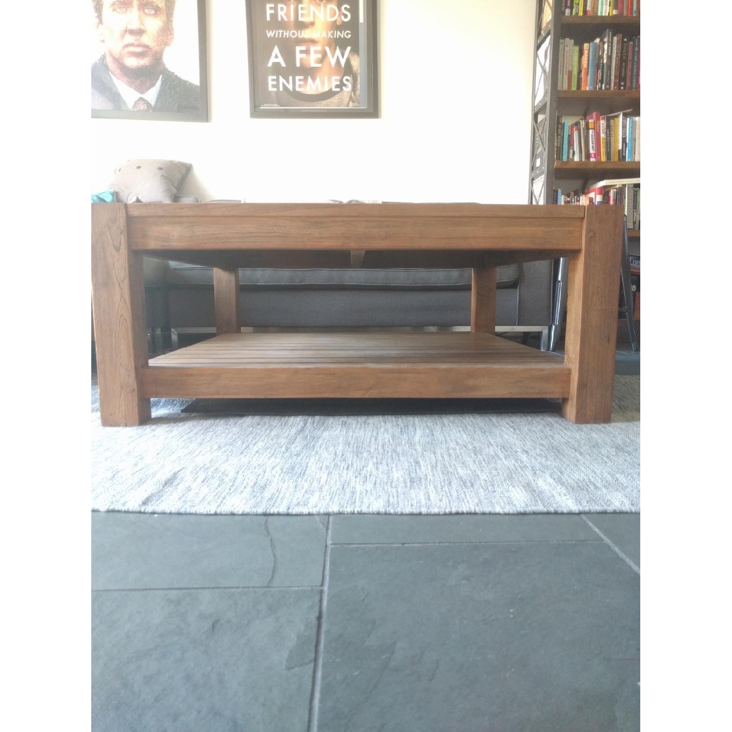 Crate & Barrel Large Solid Teak Square Coffee Table - image-2