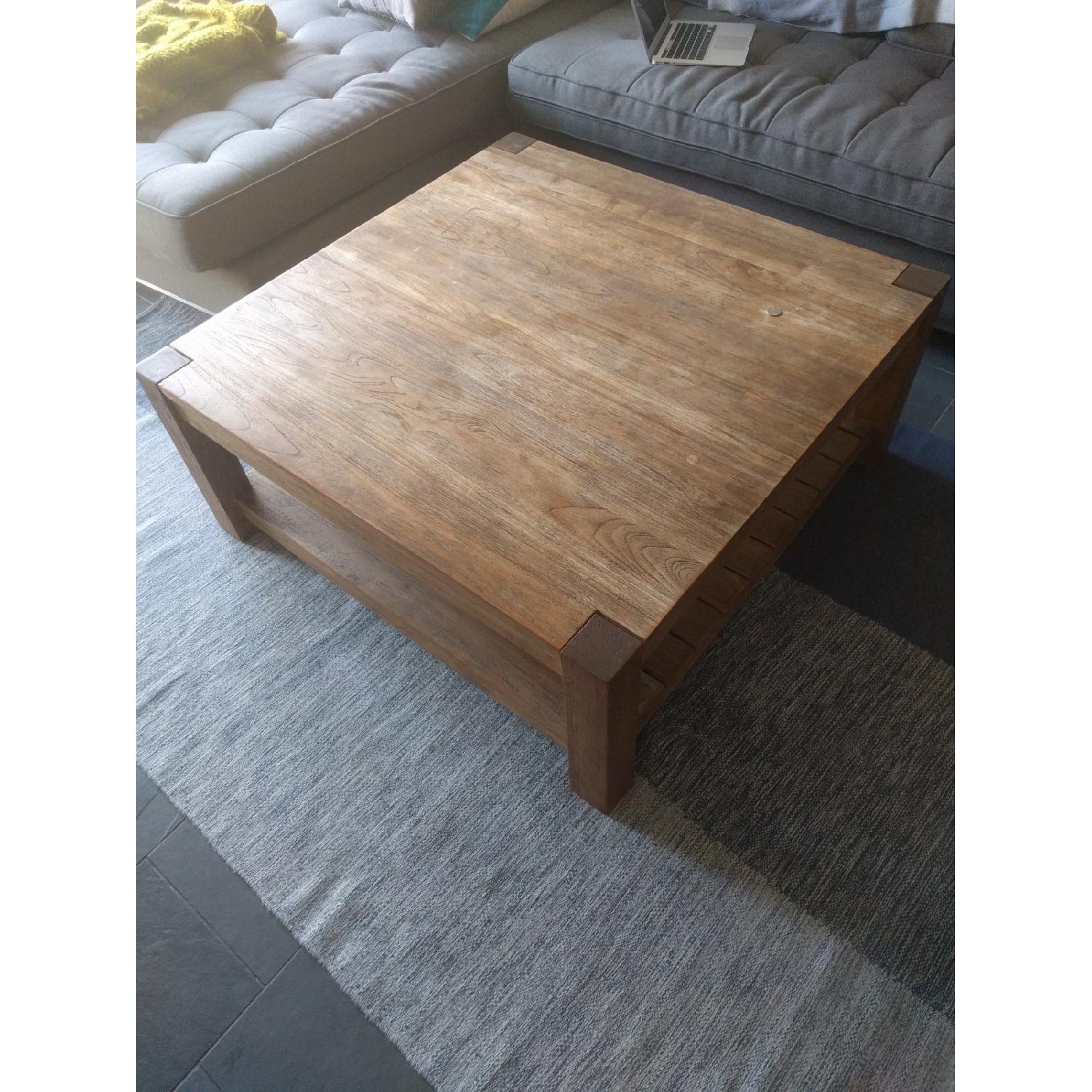 Crate & Barrel Large Solid Teak Square Coffee Table - image-3