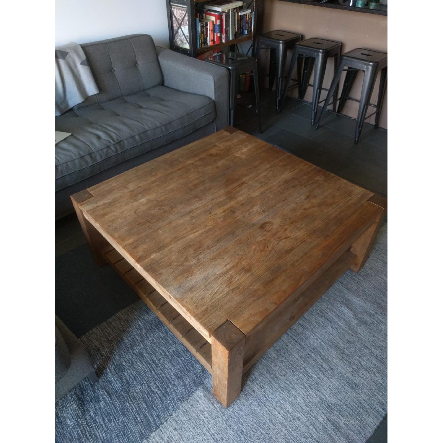 Crate & Barrel Large Solid Teak Square Coffee Table - image-5
