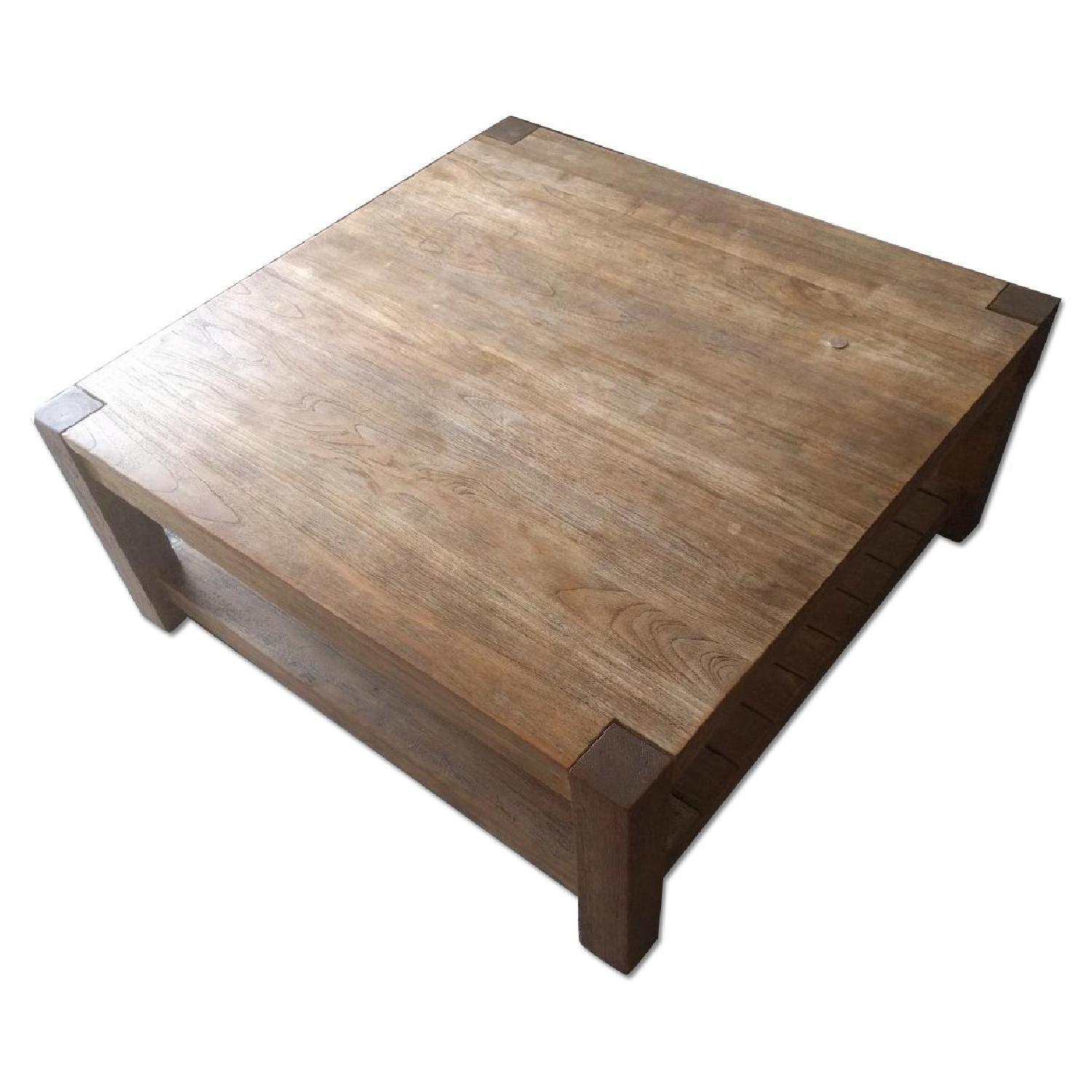 Crate & Barrel Large Solid Teak Square Coffee Table - image-0