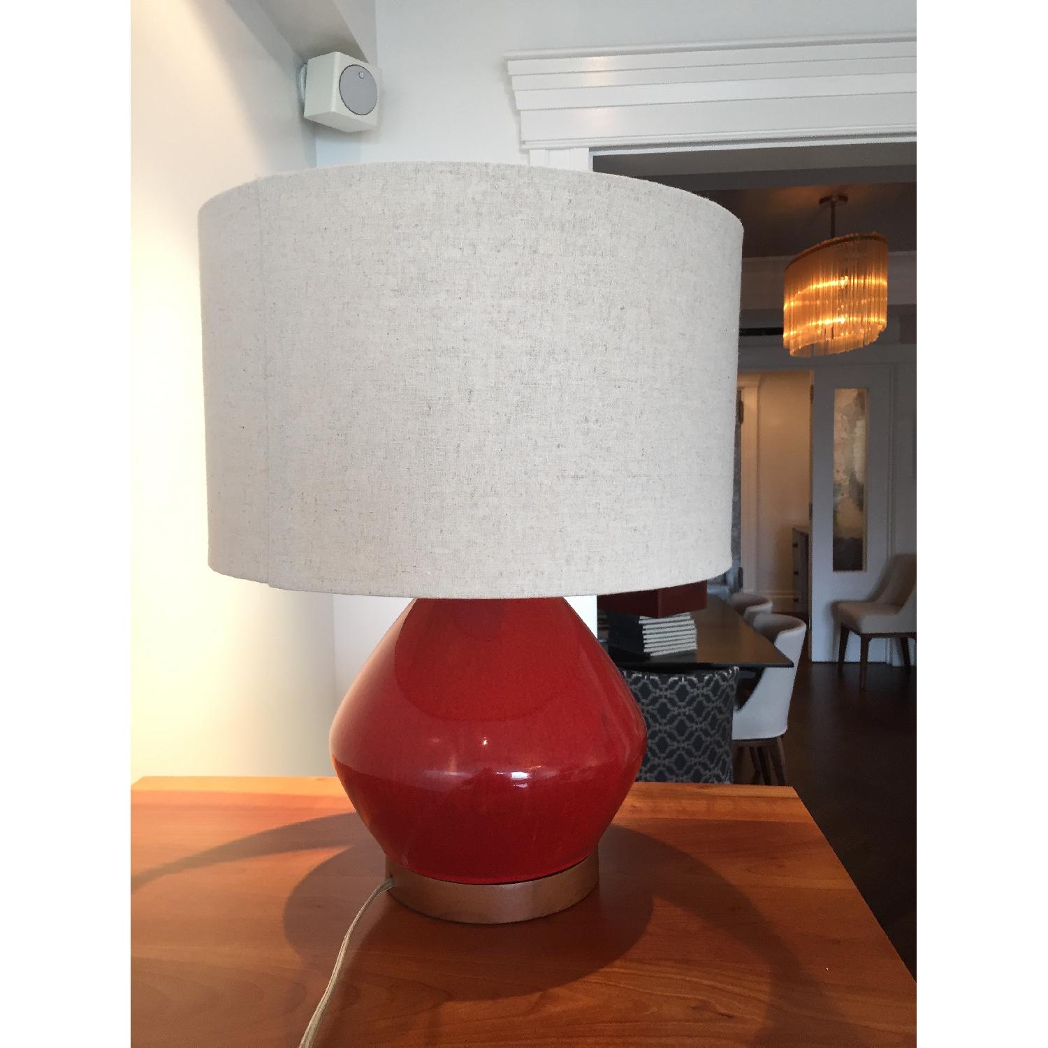 West Elm Orange Lamp w/ Beige Linen Shade - image-2