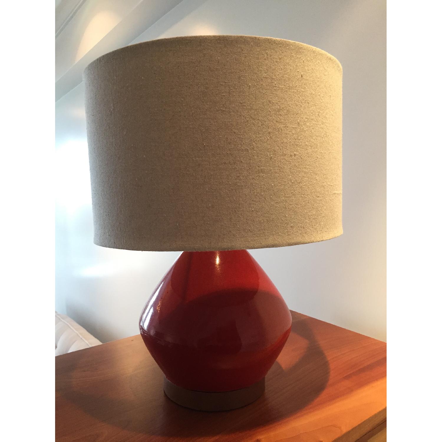 West Elm Orange Lamp w/ Beige Linen Shade - image-3
