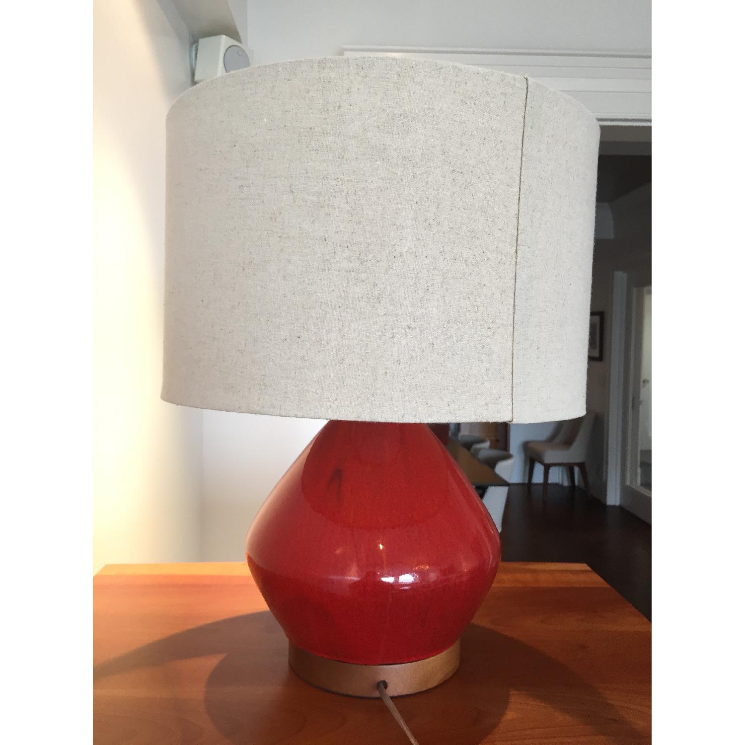 West Elm Orange Lamp w/ Beige Linen Shade - image-6