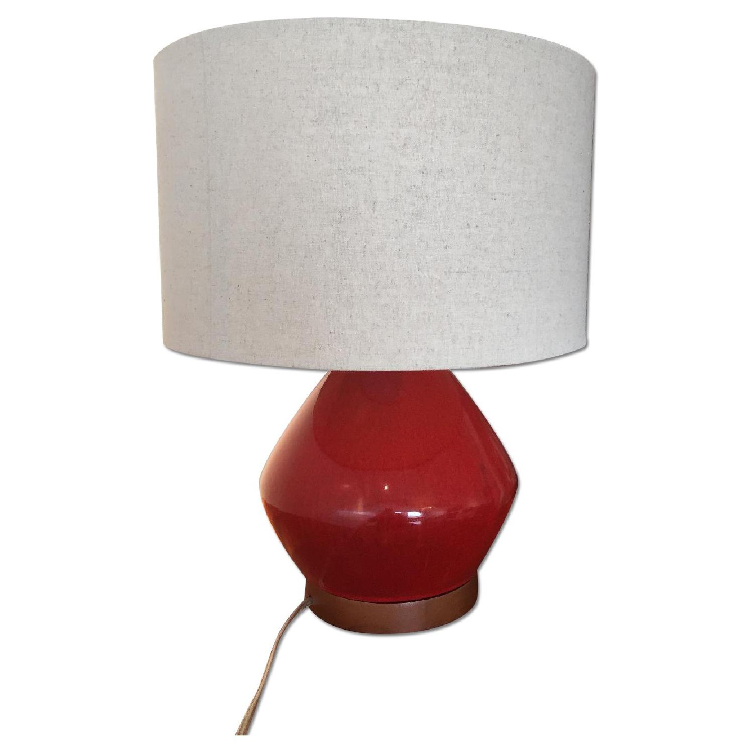 West Elm Orange Lamp w/ Beige Linen Shade - image-0