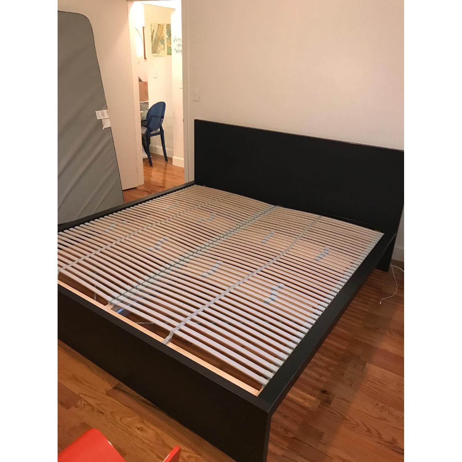 Ikea Malm King Size High Bed Frame in BlackBrown w/ Lonset Slatted